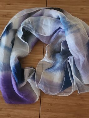Lightweight Ombre Scarf in Purple, Blue and White Hair Wrap Retro Vintage